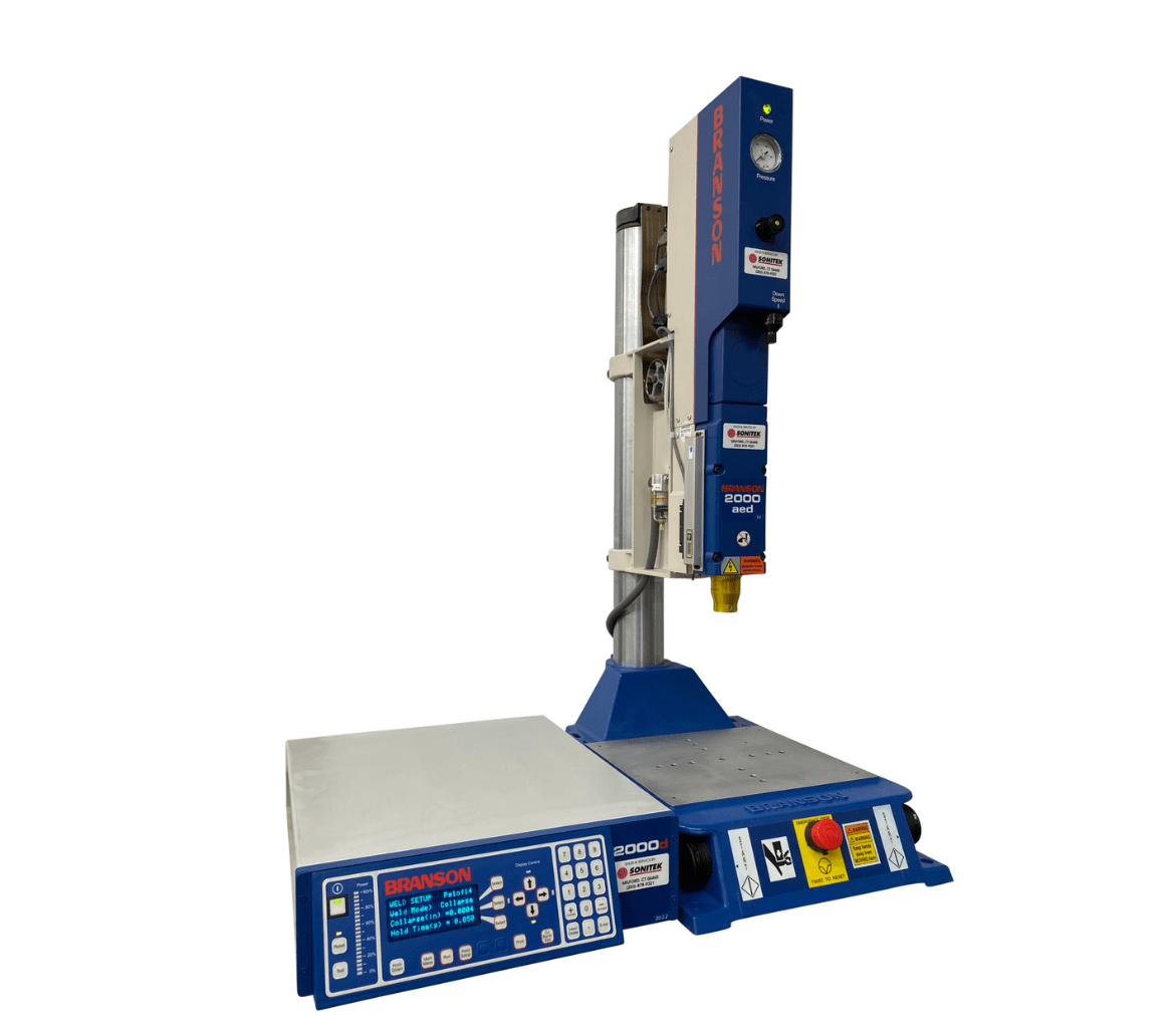 Ultrasonic welding equipment for heating heat seal aluminum foils to various types of plastic tubes and vessels.  Available with custom fixturing